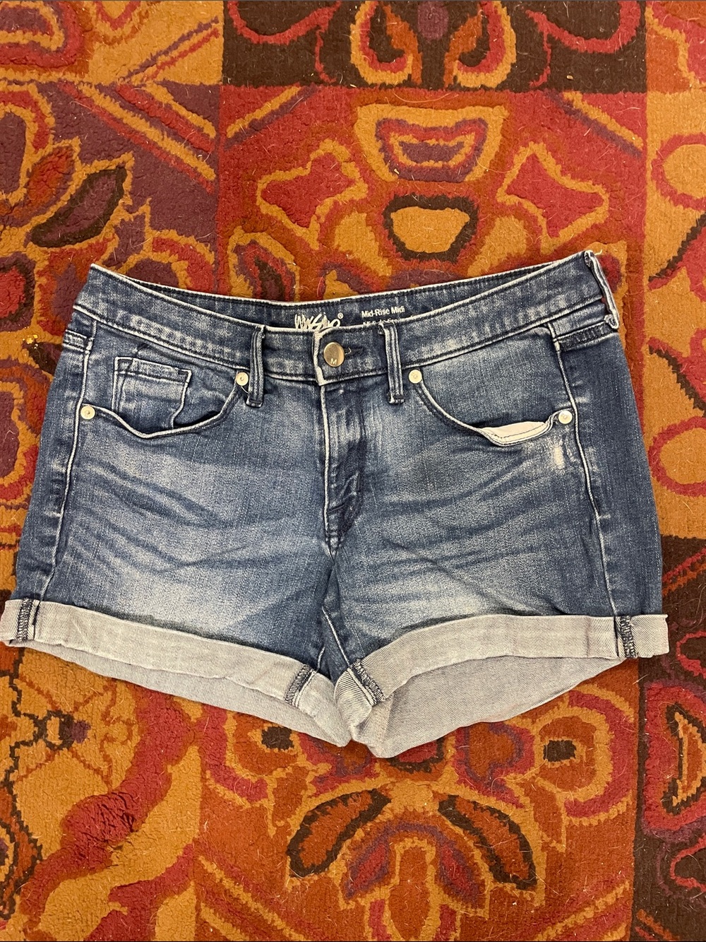 Blue Cuffed Mid-Rise Denim Shorts